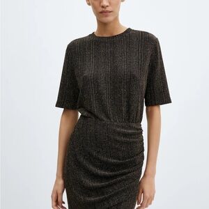 Mango lurex knitted gold black Dress